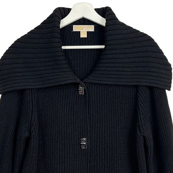 Michael Kors Black Button Up Hooded Sweater - Size L - Picture 2 of 14